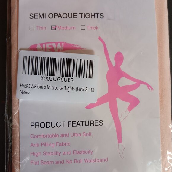 EVERSWE Girls Micro-Fiber Semi Opaque Pink Tights Size 8-10 Medium NEW - Picture 2 of 3